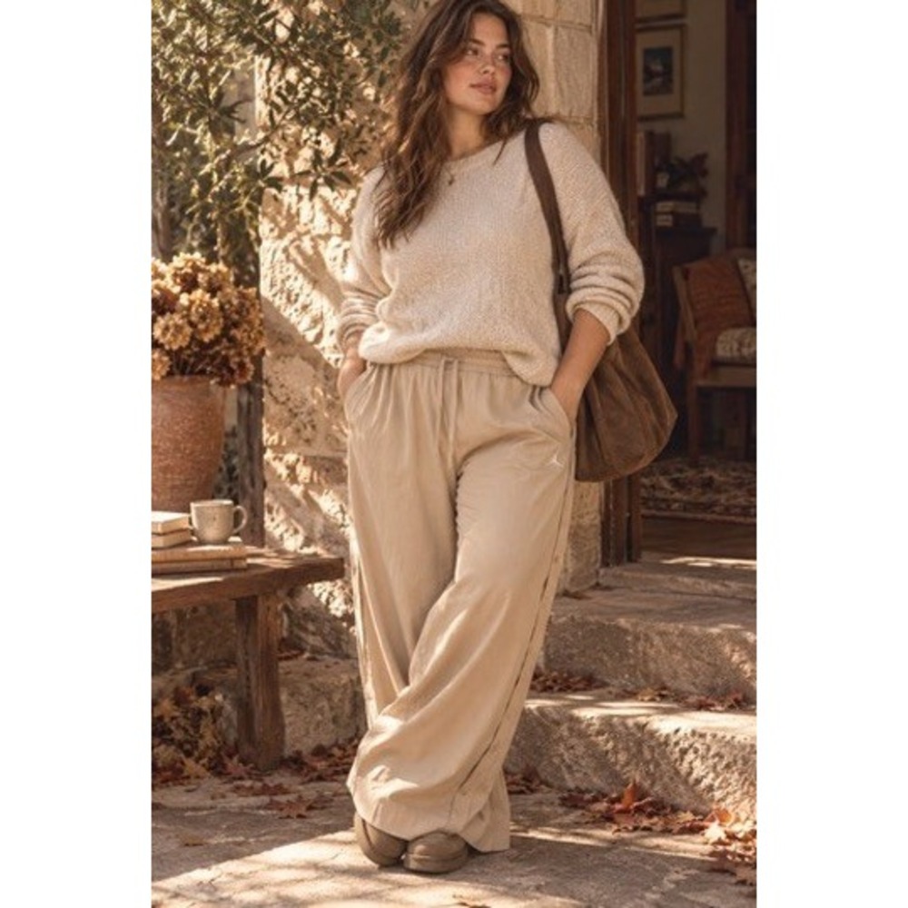 Jordan Women Beige Wide Leg Snap Button Pants Plus Size 3X Athletic Streetwear